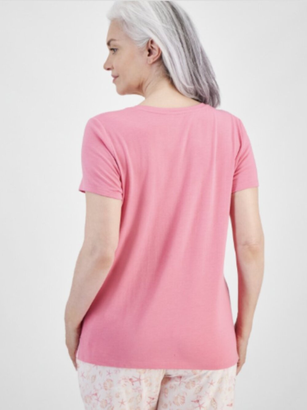 Charter Club Women's Solid V-Neck Short-Sleeve Sleepwear Top Pink Taffy S NWT - Picture 2 of 3
